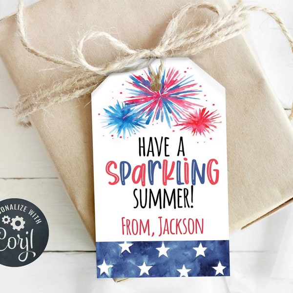 Have A Sparkling Summer Gift Tag, Patriotic Party Favor Tag, Summertime, Fireworks, Editable, Instant Download, Personalize with Corjl