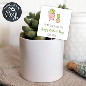 Etiqueta de regalo suculenta del Día de la Madre, eres SUCC una buena mamá, la mejor mamá de todas, feliz día de la madre, descarga instantánea editable, personalizar con Corjl