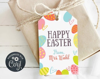 Happy Easter Gift Tag, Cute Easter Egg Gift Tag, Easter Basket Idea, Easter Tag for Kids, Editable, Instant Download, Personalize with Corjl