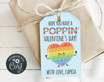 Valentine's Pop It Gift Tag, Pop it Party Favor, Valentine for Classroom, School, Non Candy Valentine, Editable, Instant Download, Corjl