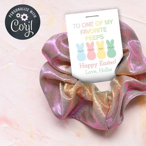 Etiqueta de presente Scrunchie de Páscoa, para uma de minhas pessoas favoritas, coelhinhos de Páscoa fofos, etiqueta de lembrancinha de cesta de Páscoa, editável, download instantâneo, Corjl