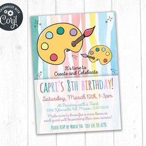 Art Themed Birthday Party Invitation, Kids Birthday Party, Creative Boy Girl Birthday Idea, Instant Digital Download, Personalize with Corjl