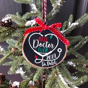 Personalized Doctor Wood Slice Christmas Ornament, Best Doctor Ever, Holiday Gift for Doctor, Real Wood Slice Ornament, Healthcare Hero