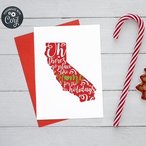 Biglietto di Natale della California, Oh non c'è posto come a casa per le vacanze, modificabile, modello di biglietto di auguri digitale, personalizza con Corjl