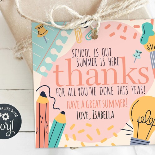 Teacher Thank You Gift Tag School is Out Summer is Here - Etsy
