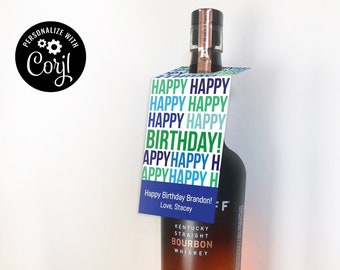 Happy Birthday Wine Bottle Gift Tag, Birthday Gift Tag for Husband, Gift for Son, Editable, Instant Download, Personalize with Corjl