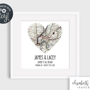 Karte Drucken Geschenk, Wo alles begann, Personalisierte Herz-Karte, Neues Zuhause Geschenk, Hochzeit, Jahrestag, Sofort Download, personalisierbar mit Corjl