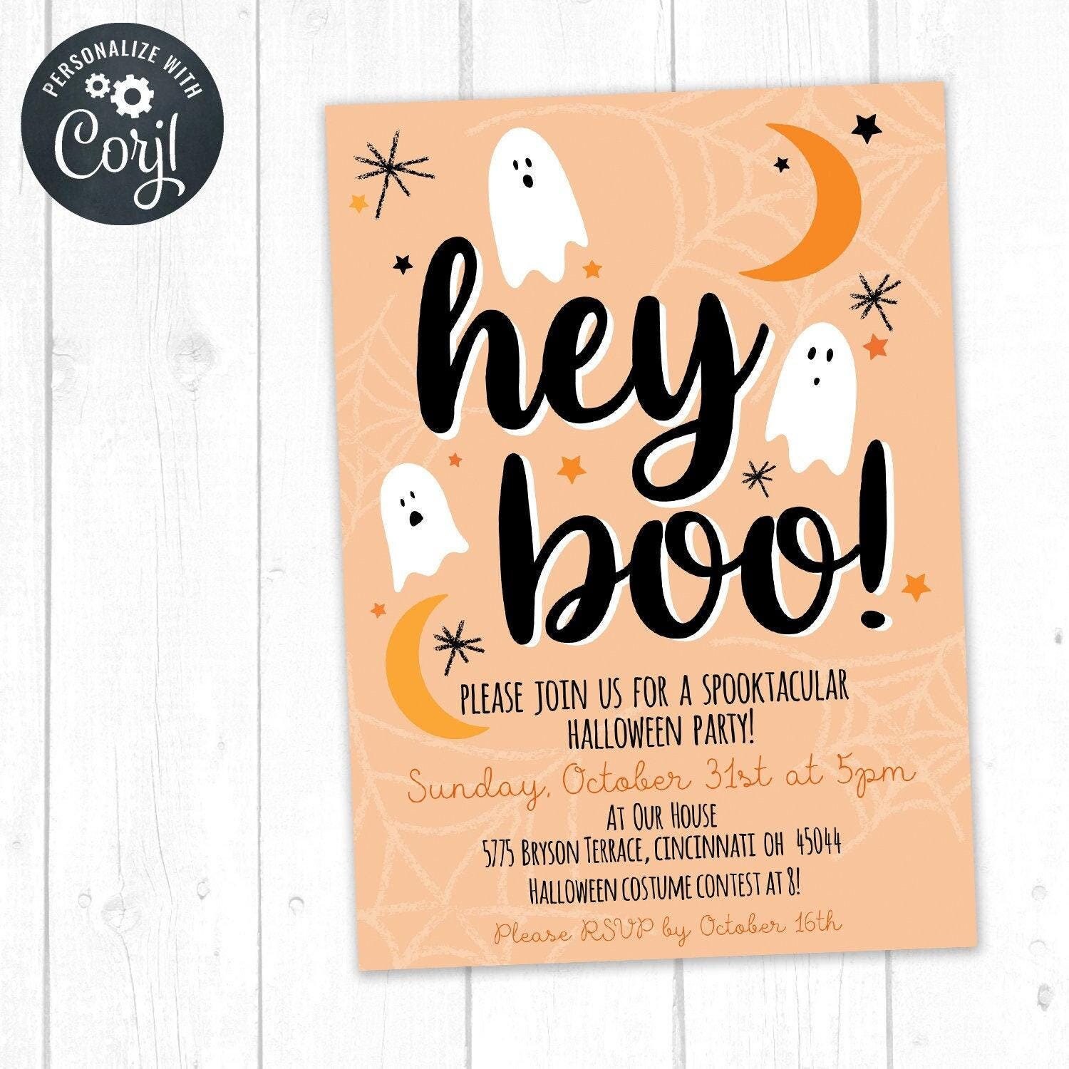 Hey Boo! Happy Halloween Party Invitation, Cute Halloween Ghosts, Trick ...