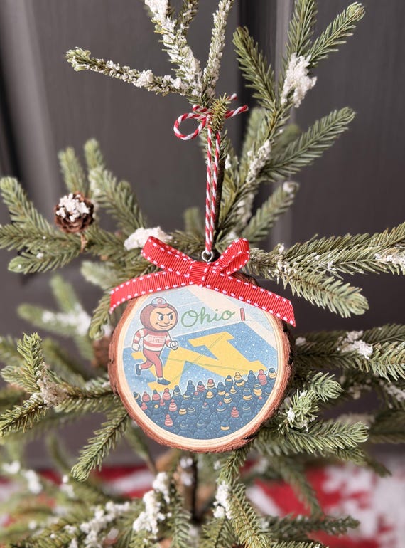 OSU Vs. Michigan Wood Slice Holiday Ornament, Brutus, Muck