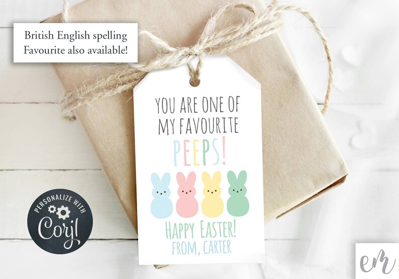 You are one of my Favorite Peeps Easter Gift Tag, Bunny Peep Tag, School Treat, Editable, Instant Download, Personalize with Corjl image 3