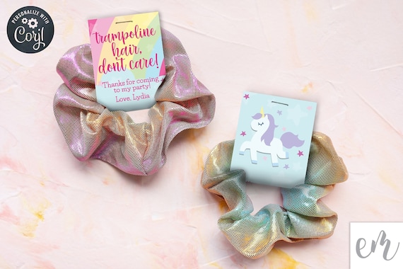Birthday Party Favor Tag, Trampoline Hair Don't Care! Trampoline Themed Birthday Party, Hair Tie Tag, Editable, Instant Download, Corjl