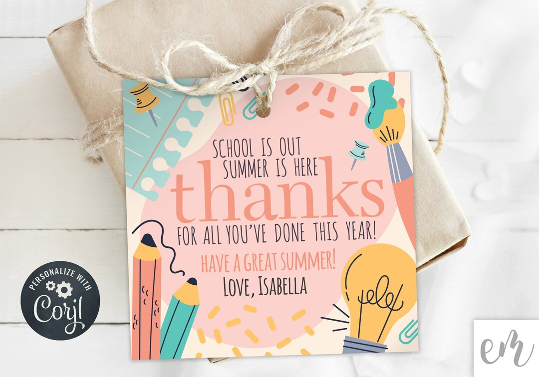 Teacher Thank You Gift Tag, School is Out Summer is Here, Beach Towel ...