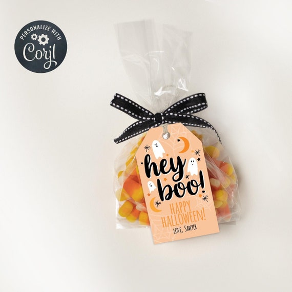 Hey Boo! Happy Halloween Gift Tag, Cute Halloween Party Tag, Trick or Treat, School Favor, Editable, Instant Download, Customize with Corjl