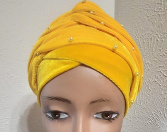 Rich Yellow Velvet Double Hand Wrap with Scattered Beads.