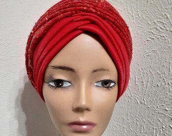 Classic Red Turban With Sequence