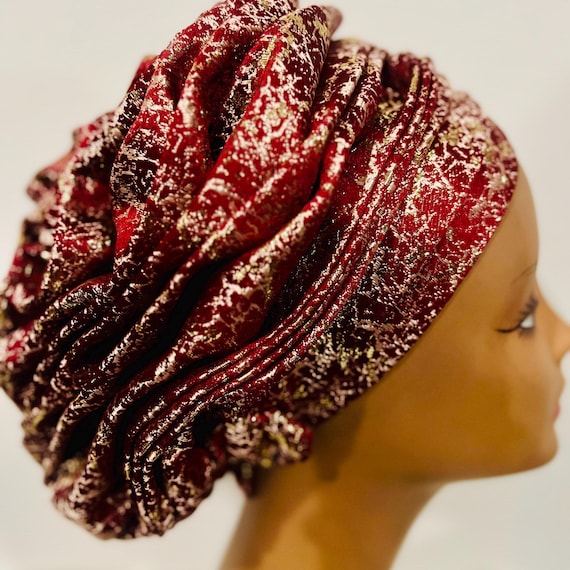 Nigerian Pre Styled Party Head Wrap, Damask Turban for  display picture 3