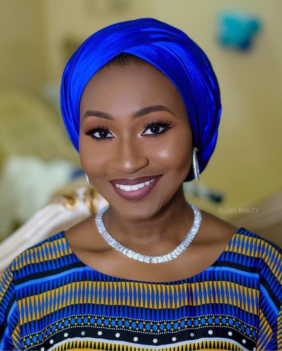 All Blue Extra Long velvet Turban Head Wraps, Hijab Head  display picture 1