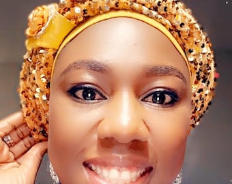Luxury Satin Sequin Turban Cap. One size fits all.