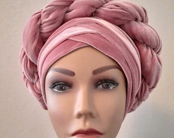 NEW Angel Pink Velvet Turban Headcap. One Size Fits All.