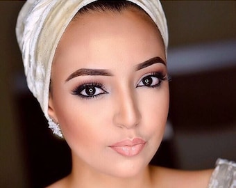 New Soft Champagne, Cream Velvet Turban, Extra Long,  Head Wraps, Hijab Head Scarf, One Size fits all.