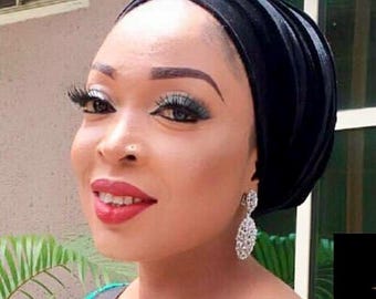 Elegant  Black Ladies  Extra Long Velvet Turban Head Wraps, Hijab Head Scarf, One Size Fit All