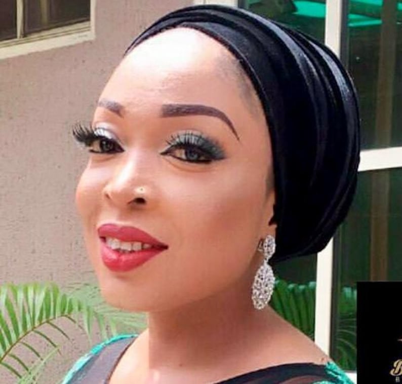 Elegant Black Ladies Extra Long Velvet Turban Head Wraps, Hijab Head Scarf, One Size Fit All image 1
