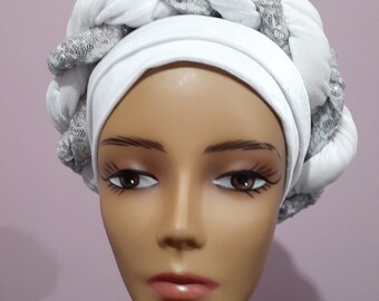 Velvet Sequin Interlock Knit Braided Turban. New Ready to wear Hijab Head Cap, One Size Fits All.