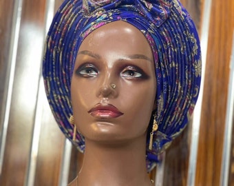 Damask Ready to Wear Head Tie, Turban, Auto Gele, Women, Nigerian