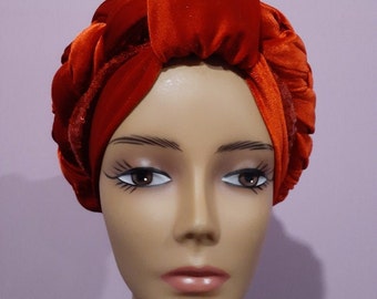 Velvet Sequin Braided Turban. New Ready to wear Hijab Head Cap, One Size Fits All.