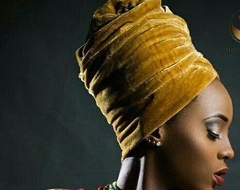 Metallic Gold Velvet Turban Head wraps, Extra long, One Size Fits All