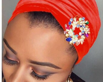 Red Vevet, Burgundy/Wine, Extra Long Velvet Turban Head Wraps, Hijab Head Scarf.  One Size fits all.