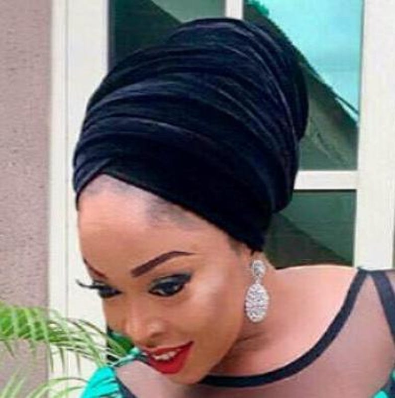 Elegant Black Ladies Extra Long Velvet Turban Head Wraps, Hijab Head Scarf, One Size Fit All image 2