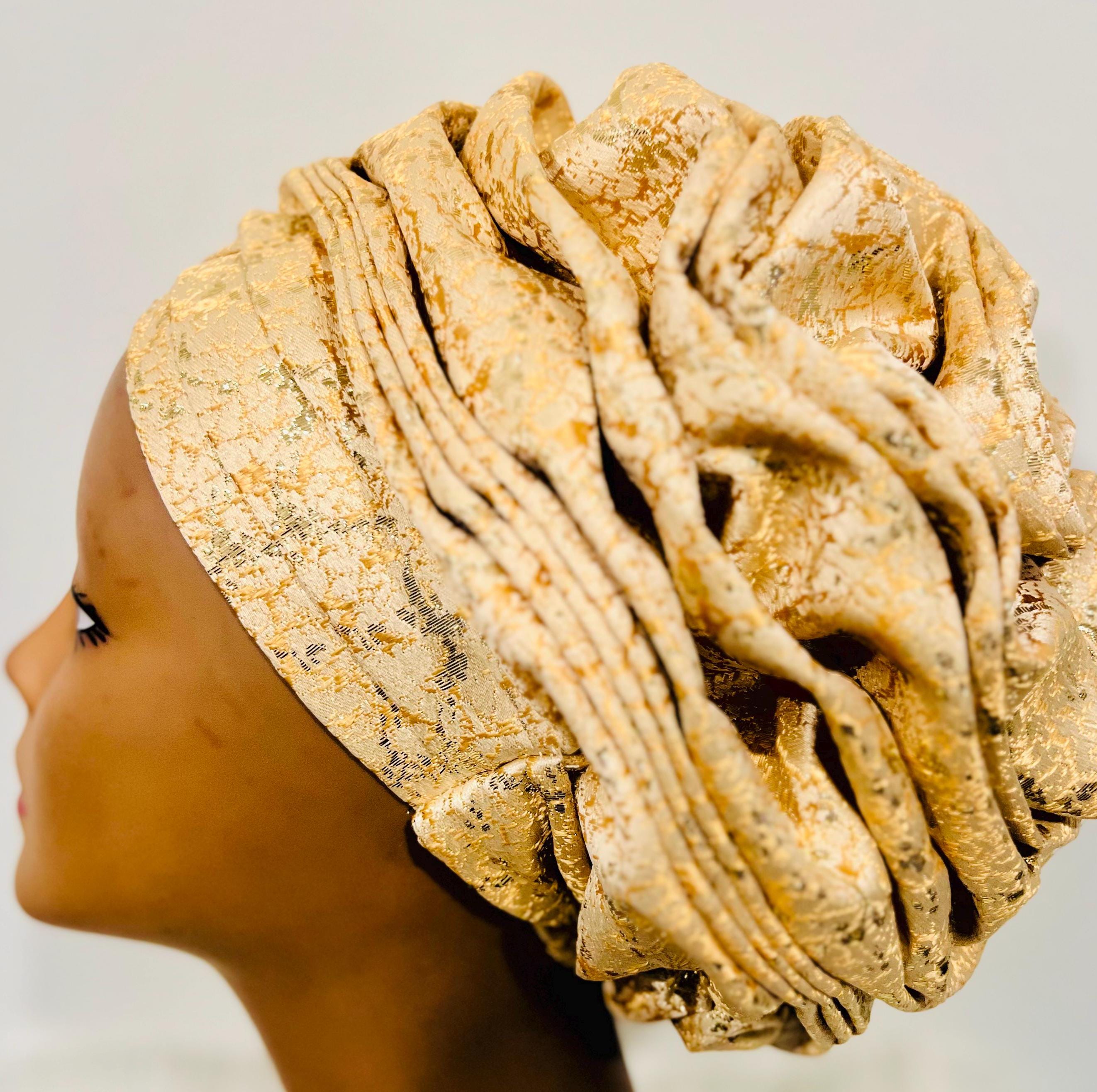 Purple and Cream Textured Damask Headwrap Turban Turban Headwrap in Lavender Velvet - Women main image 2