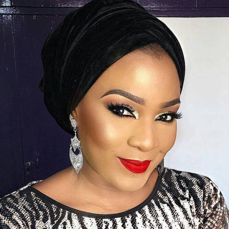 Elegant Black Ladies Extra Long Velvet Turban Head Wraps, Hijab Head Scarf, One Size Fit All image 3