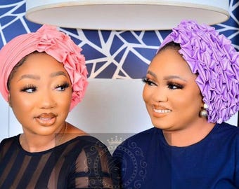 Classic Turban With a Ruffled Side, Women Turban, fancy Head cover, Nigerian Party.