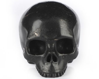 Realistic One of Kind Rare Hand Carved Small 2" Black Shungite Crystal Gemstone Skull Sculpture