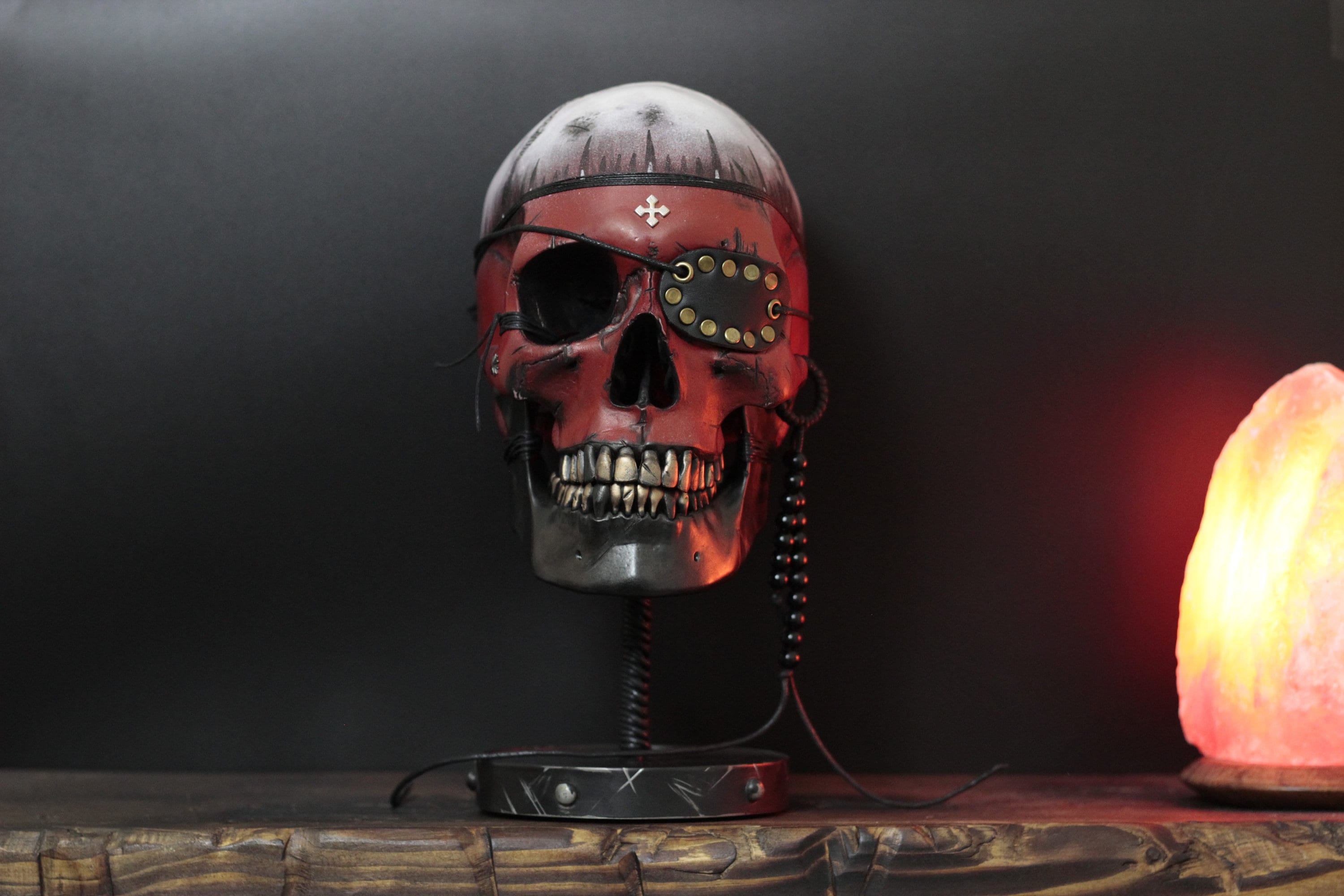 the mind pirate distressed life size human skull bust with metal