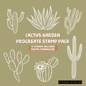 CACTUS GARDEN PROCREATE stamp set - 15 stamps - flower stamps - instant download - procreate brush - procreate stamp brush - plant stamps