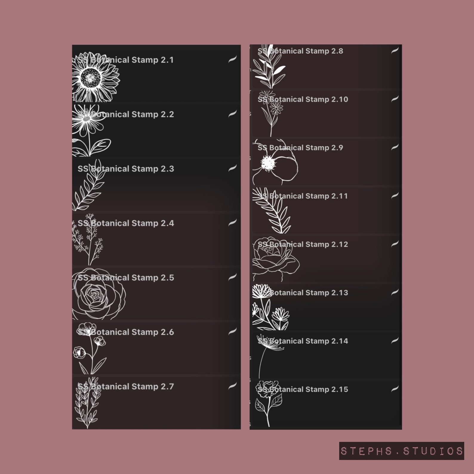 BOTANICAL PROCREATE STAMP Set Vol 2 - 15 Stamps - Flower Stamps ...