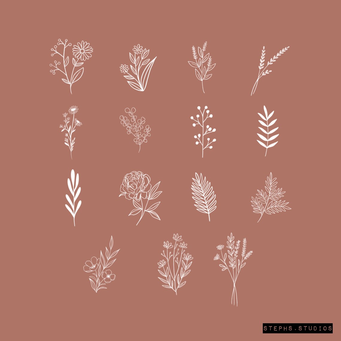 BOTANICAL PROCREATE STAMP Set 15 Stamps - Flower Stamps - Instant ...