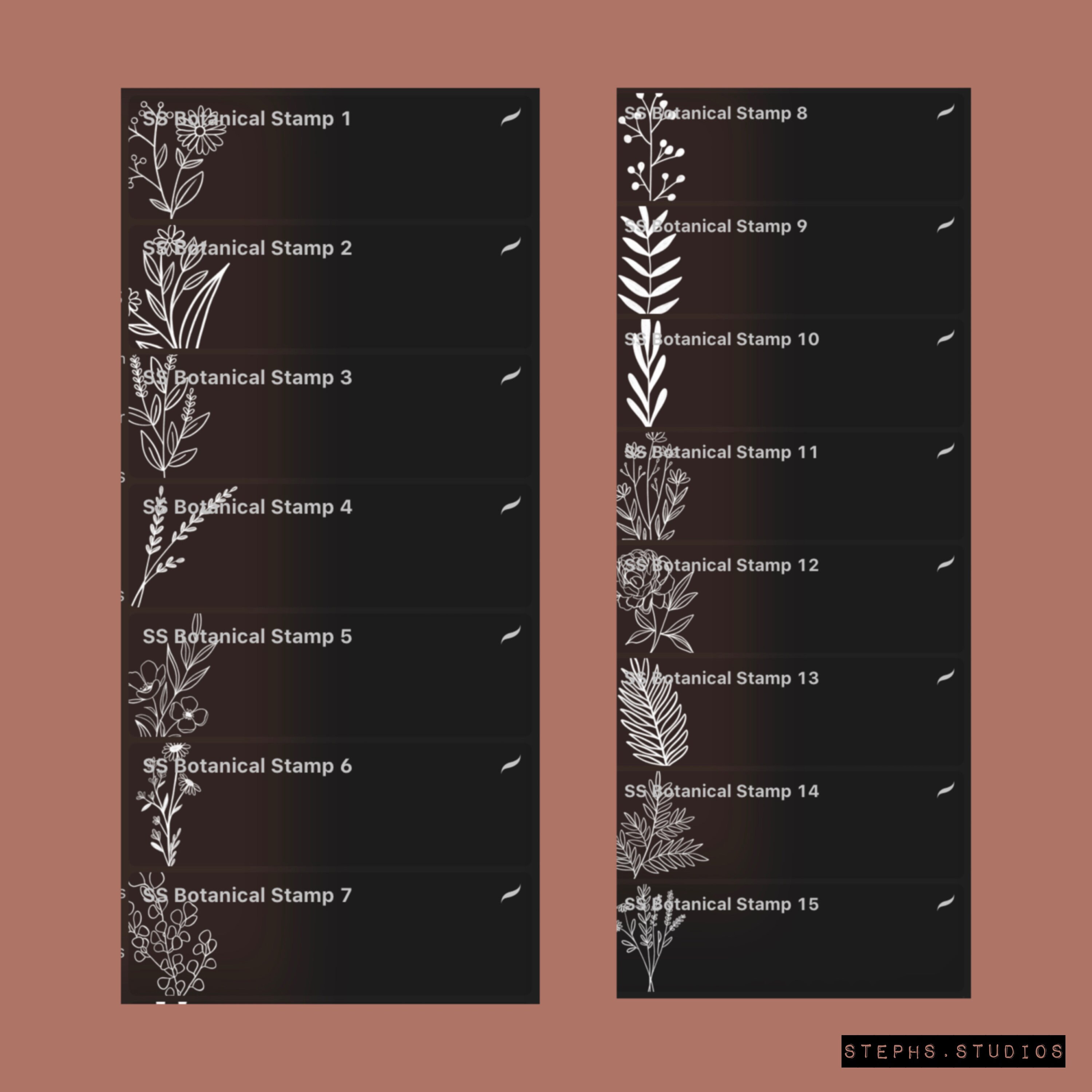 BOTANICAL PROCREATE STAMP Set 15 Stamps - Flower Stamps - Instant ...