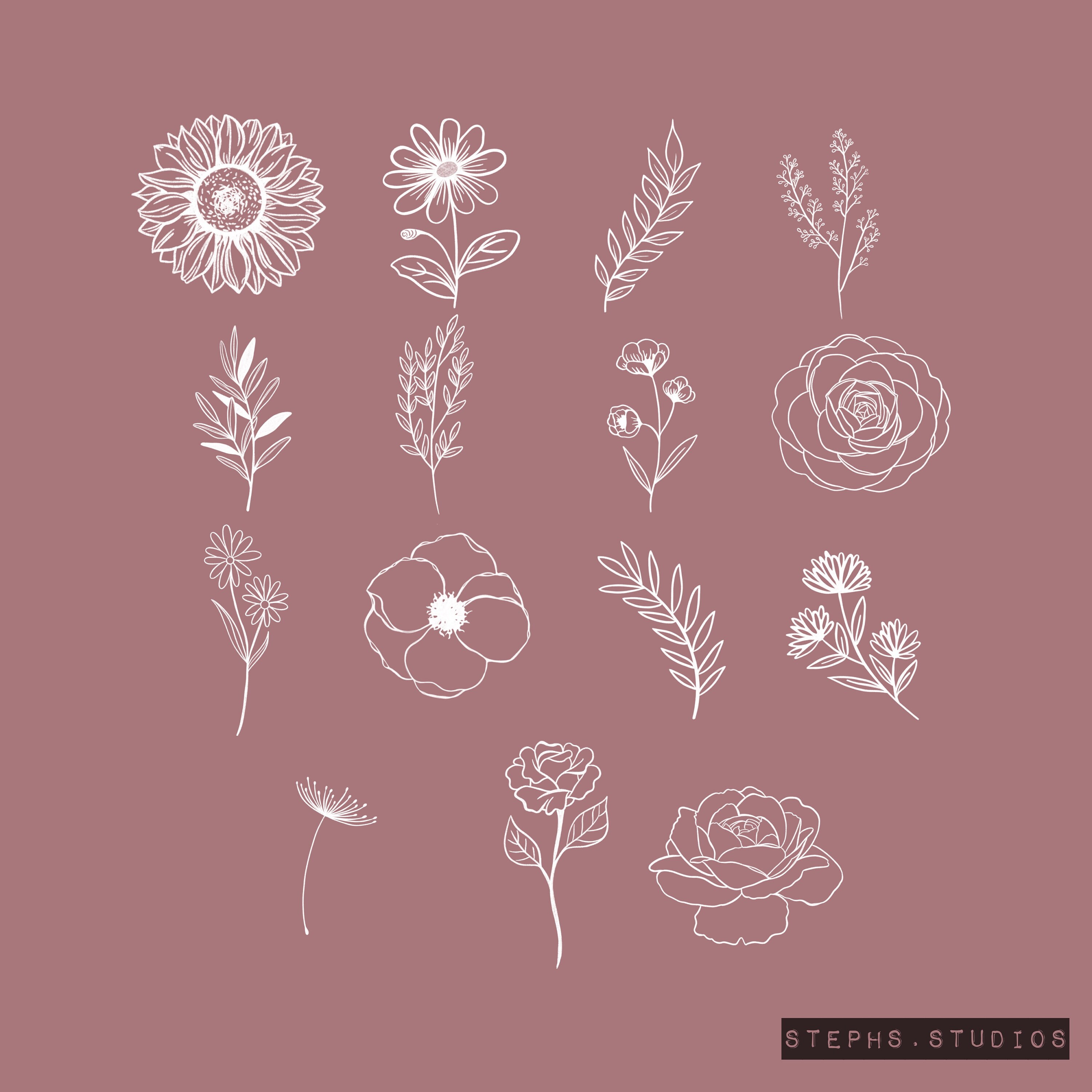 BOTANICAL PROCREATE STAMP Set Vol 2 - 15 Stamps - Flower Stamps ...