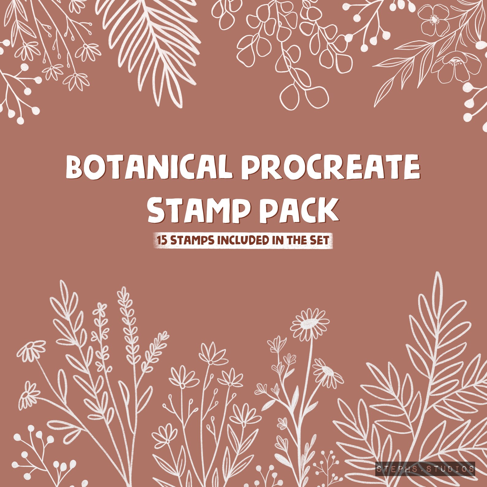 BOTANICAL PROCREATE STAMP Set 15 Stamps - Flower Stamps - Instant ...