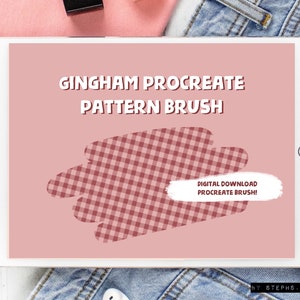 May include: A digital download for a Procreate pattern brush featuring a red and white gingham pattern. The text on the image reads "Gingham Procreate Pattern Brush" and "Digital Download Procreate Brush!"