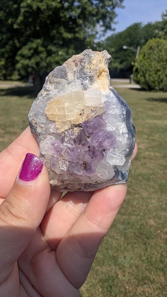 Amethyst Cluster with Calcite Raw