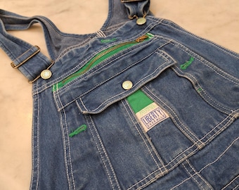 Vtg 90s Liberty Overalls Mens 34x29 Denim Green Zipper Bib Workwear Dungarees