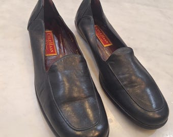 Vintage Cole Haan Loafers Wom 9.5 AAA Black Leather Italy Square Toe City Flats