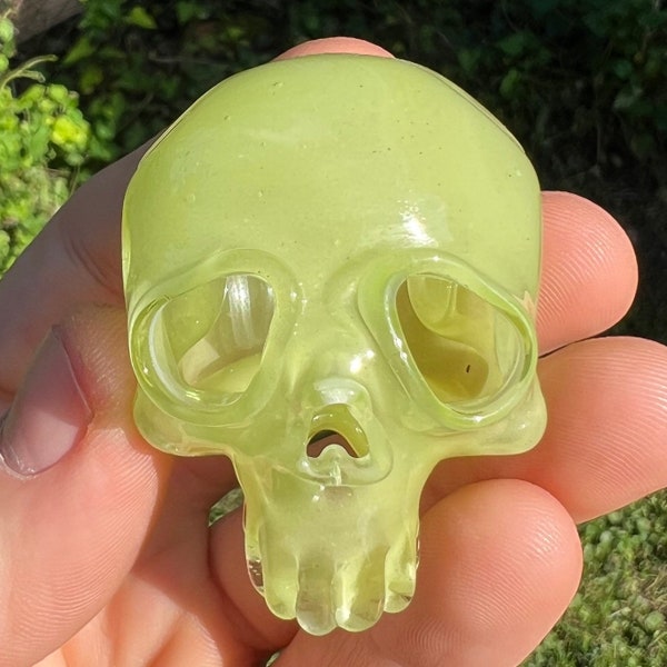 Handblown Sculpted Skull Glass Pendant - Unique heady Art Jewelry - festival Necklace - Statement Piece - gotchic/metal Gift, gift for him