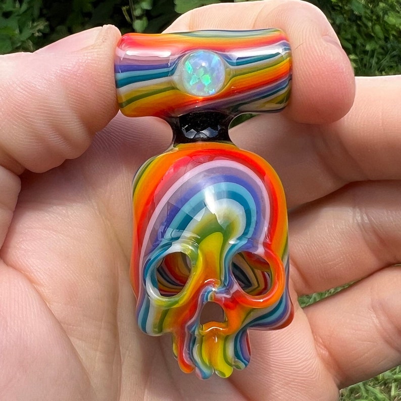 Handblown Sculpted Skull Glass Pendant Unique Heady Art Jewelry