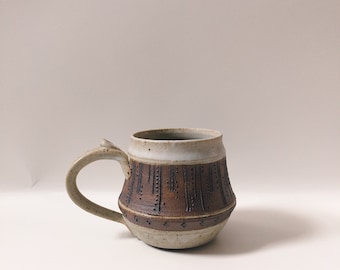 White Carved Cascade Mug w/Raw Clay Pattern